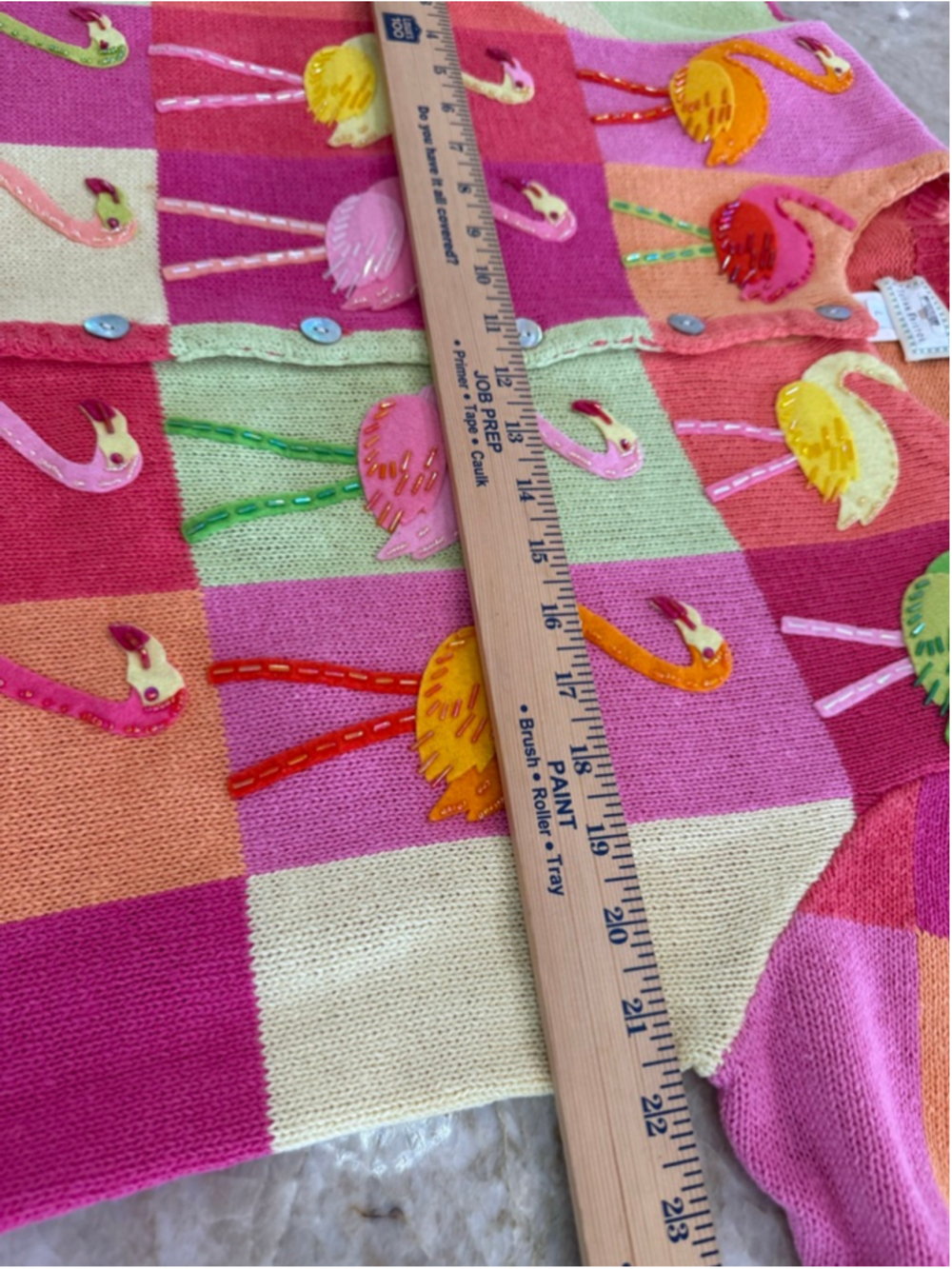 Susan Bristol Cardigan Large Pink Orange Flamingo Embroidered Beaded - Picture 7 of 7